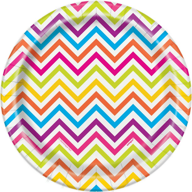8 Caribbean Teal Blue White Chevron ZigZag Birthday Party Large 9" Paper Plates 